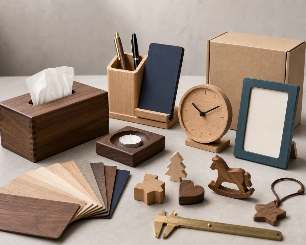 Custom wooden products collection with OEM materials and packaging