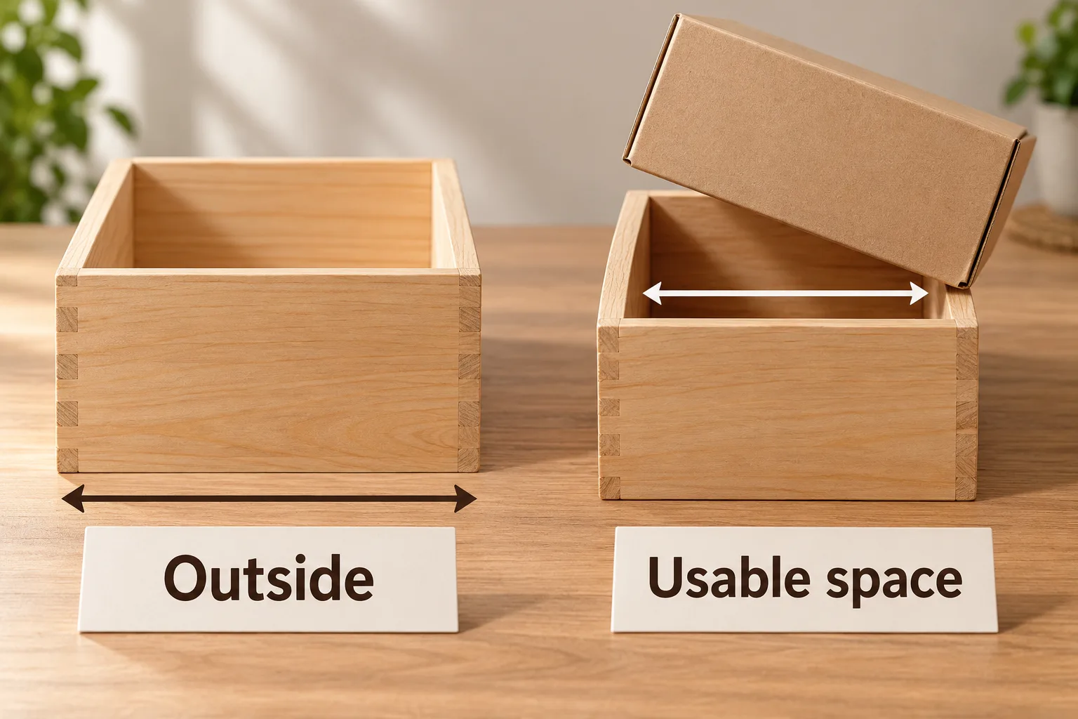 Conceptual comparison of outside dimensions, usable space and a restricted loading opening