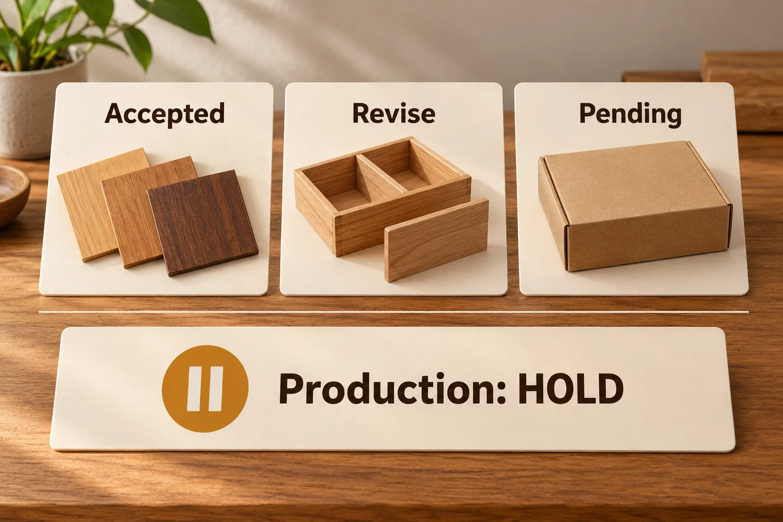 Conceptual review separating accepted features, revisions and pending checks from production authorization